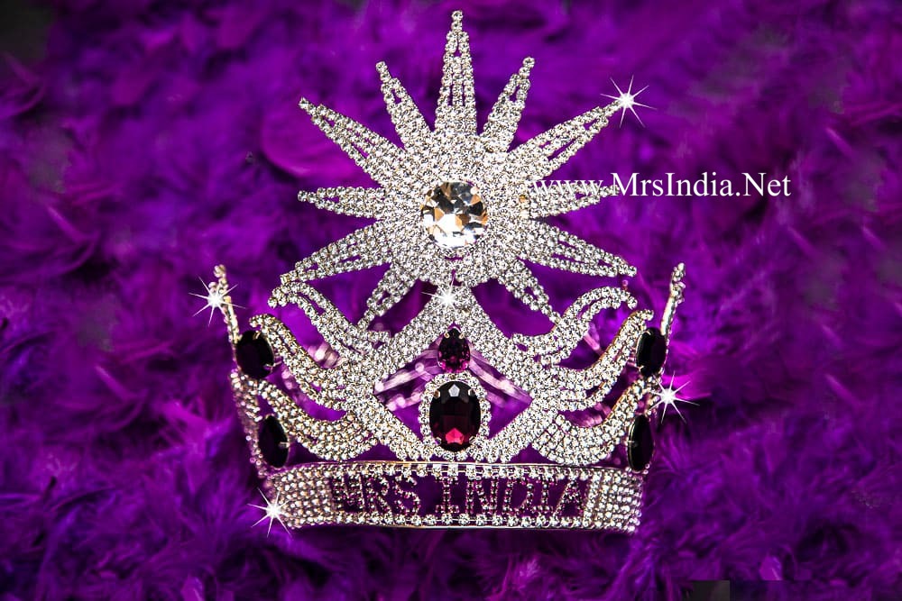 Mrs India winner crown with peacock design and sparkling stones